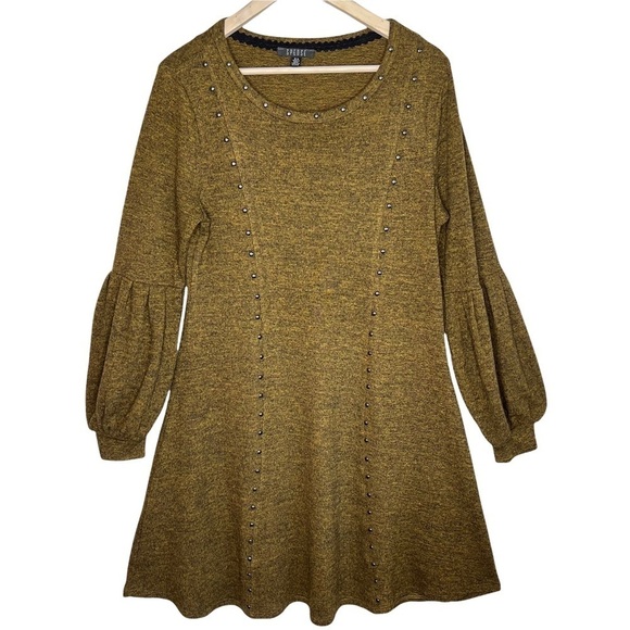 Spense Green Studded Balloon Sleeve Knit Sweater Dress Stretch Pull Over Size M - Picture 8 of 12